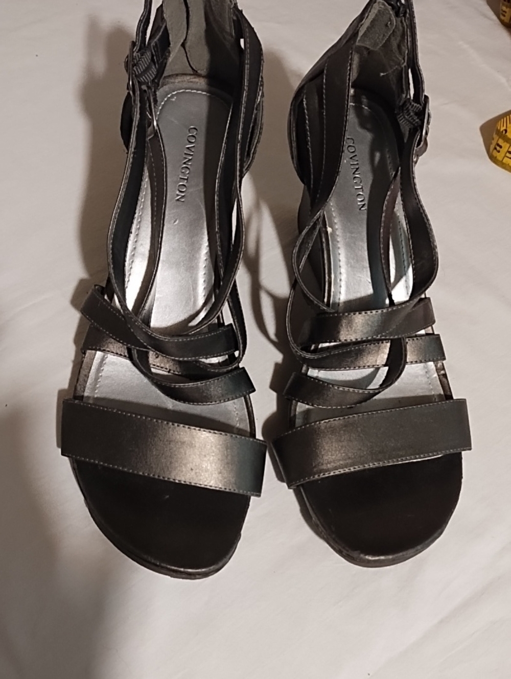 Covington Black Multi-Strap Heeled Sandals Side 10 Good Condition.